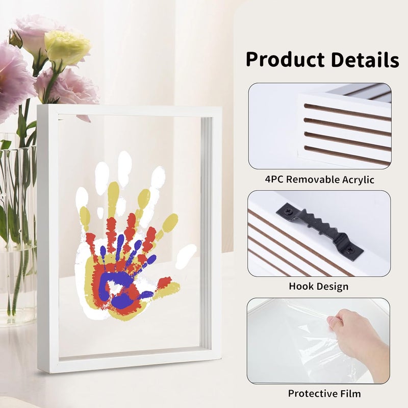 CHERRY CHEERS Family Handprint Kit, DIY Craft Keepsake Wooden Frame, Endless Gift Set, Non-Toxic Paints, Transparent Sheets (White) - Image 5